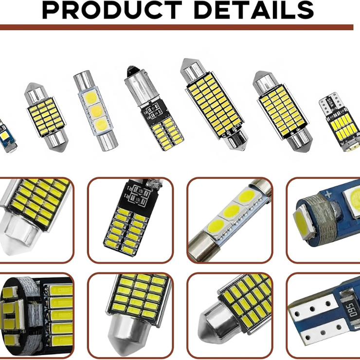 42 Pieces Car LED Dome Interior Light Kits, 28mm 31mm 36mm 41mm BA9S T5 T10 Bulb Kit, Car Dome Map Dash Door Trunk Indicator Light Cargo Door Courtesy License Plate White photo 2