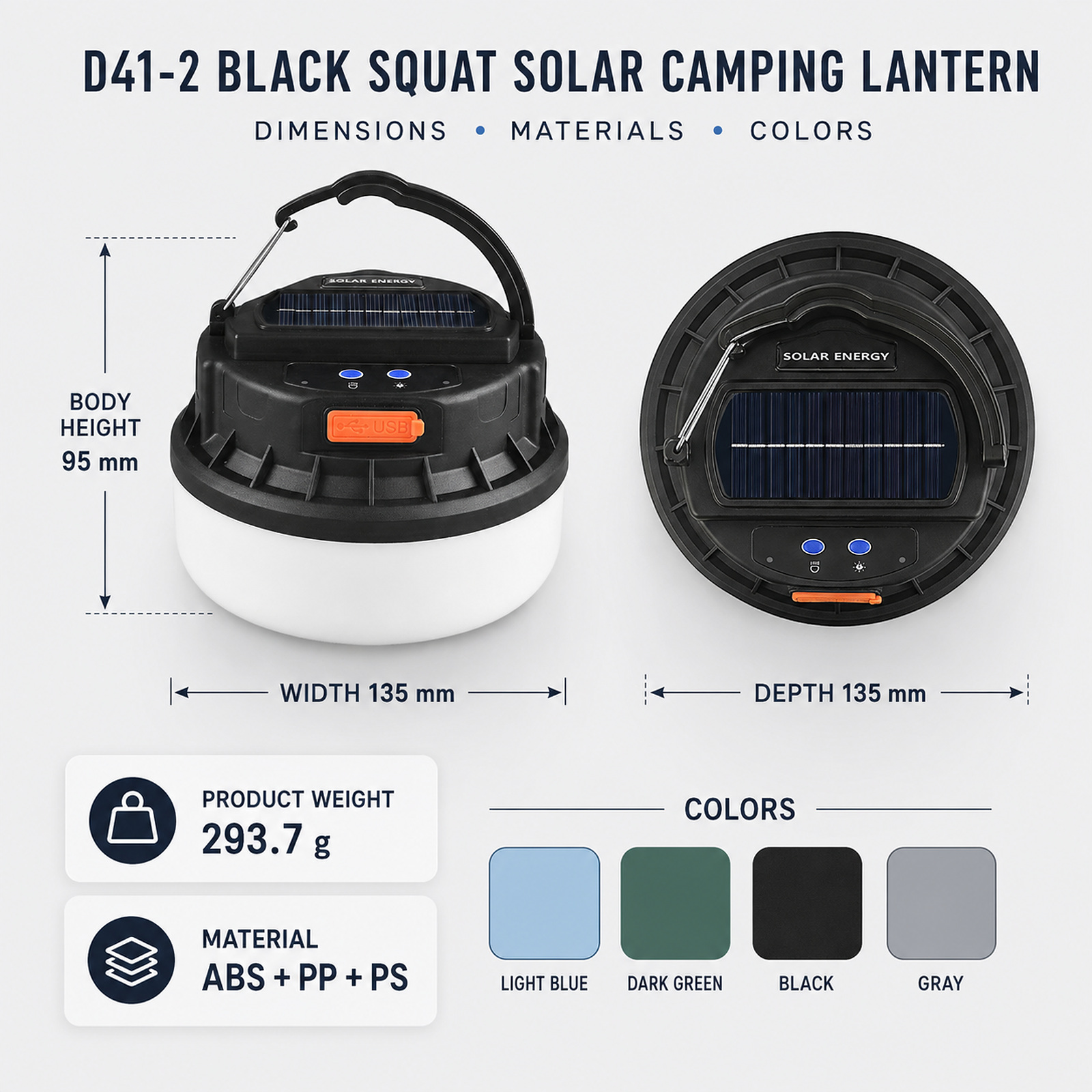 D41 2 Camping Lantern 1800mAh Hanging Hook Type C For Outdoor Factory Supply Solar Powered photo 3