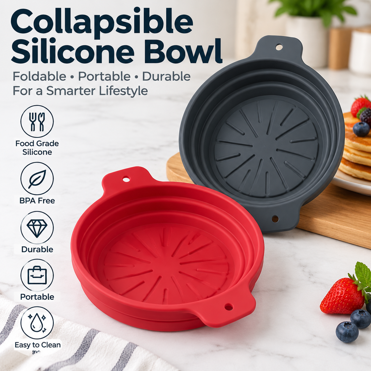 Collapsible Silicone Bowl Portable Foldable Food Container Travel Camping Bowl photo 4