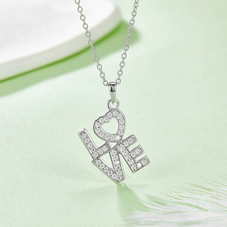 S925 Silver 1.7g Moissanite LOVE Necklace, Pave Heart Pendant, D VVS1, GRA Certified 42&3cm photo 3