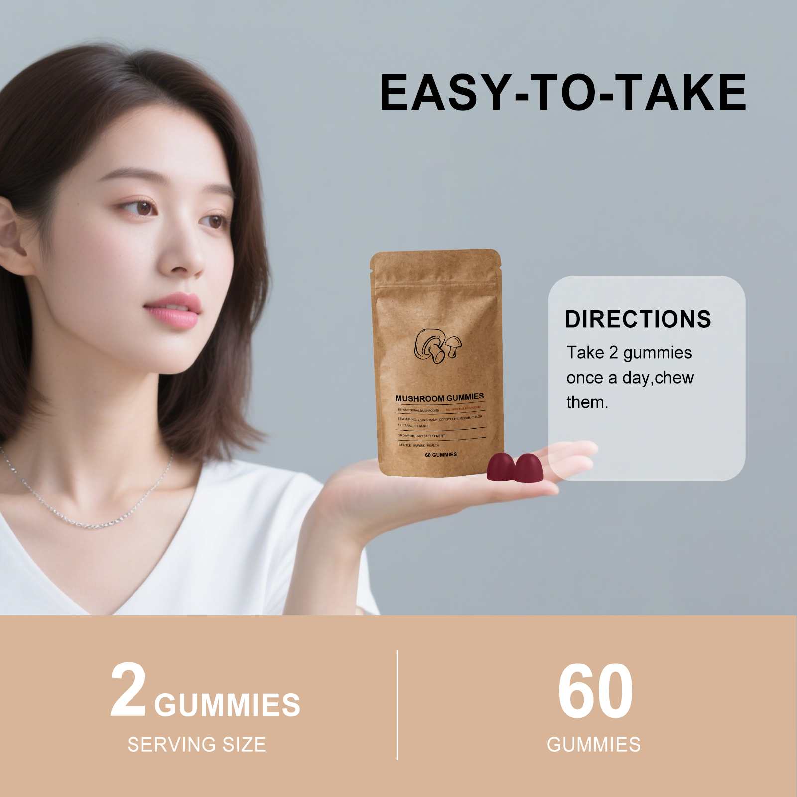 Mushroom Intestinal Health Gum  Entrance  60pcs 1bag photo 6