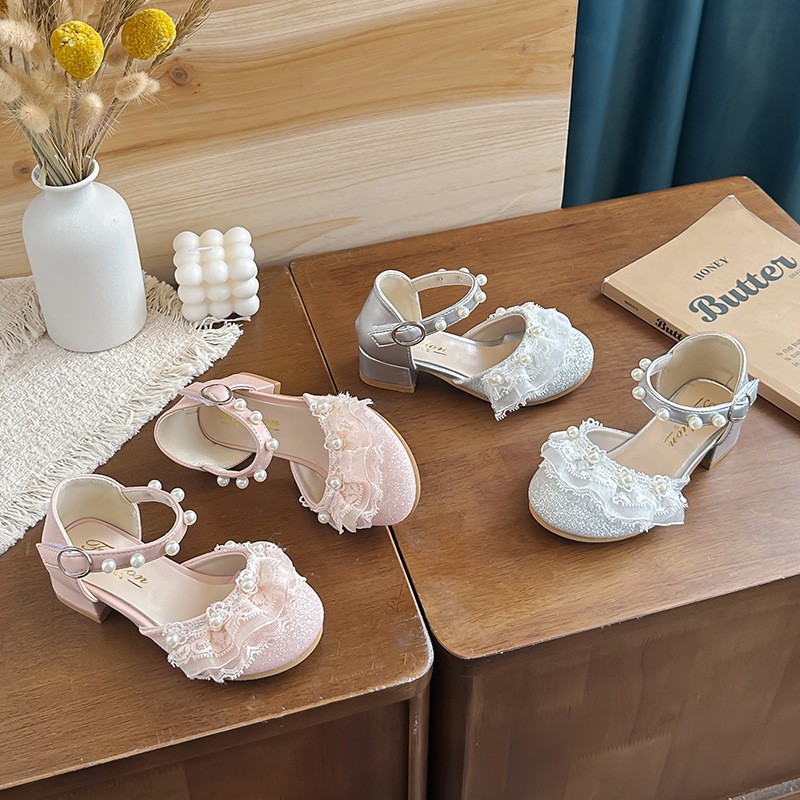 2026 New Girls Princess Sandals, Kids Pearl Closed-Toe Low Heel Shoes, Soft Sole Performance Dance Shoes For Little Girls photo 4