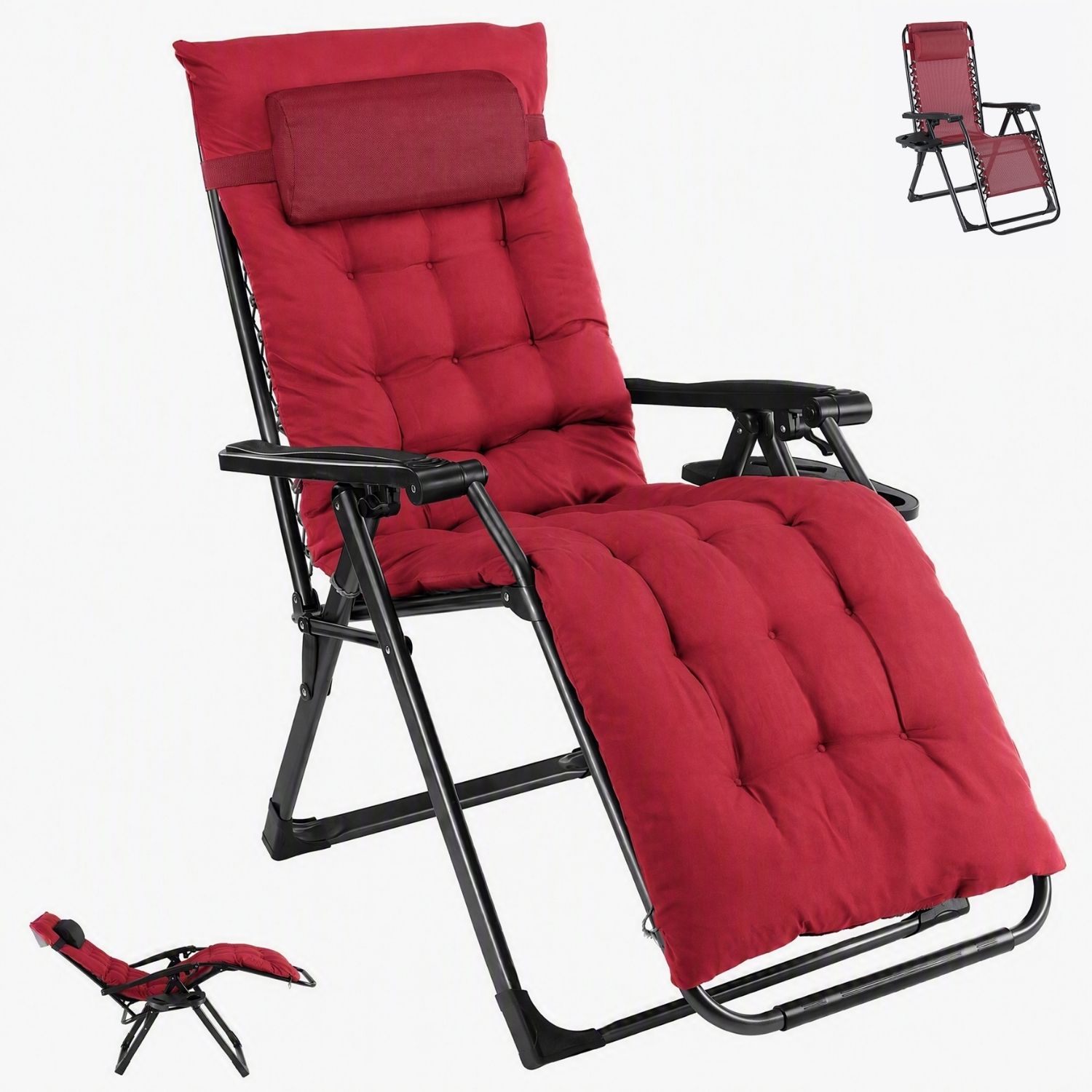 Zero Gravity Chair With Cushion, Folding Outdoor Lounge Chair With Cup Holder And Headrest For Patio, Strong Capacity photo 7