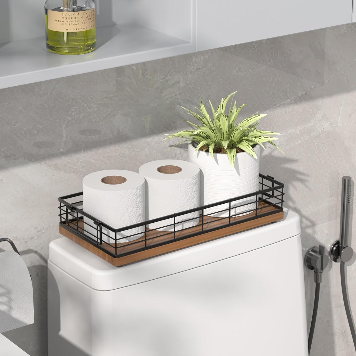 Toilet Paper Basket, 13 Bathroom Toilet Tank Basket With Handles Walnut photo 4