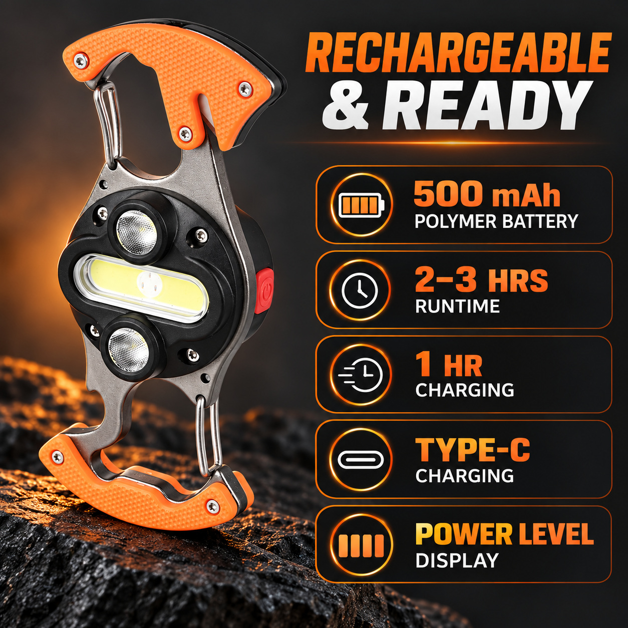 Rechargeable Magnetic Battery Display Type C LED Work Light Hanging Hook W5146 350LM Flashlight Safety photo 8