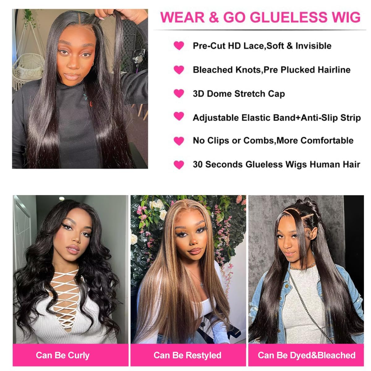 4x6 Lace Front Human Hair Wig, Straight, Natural Color, Density photo 2