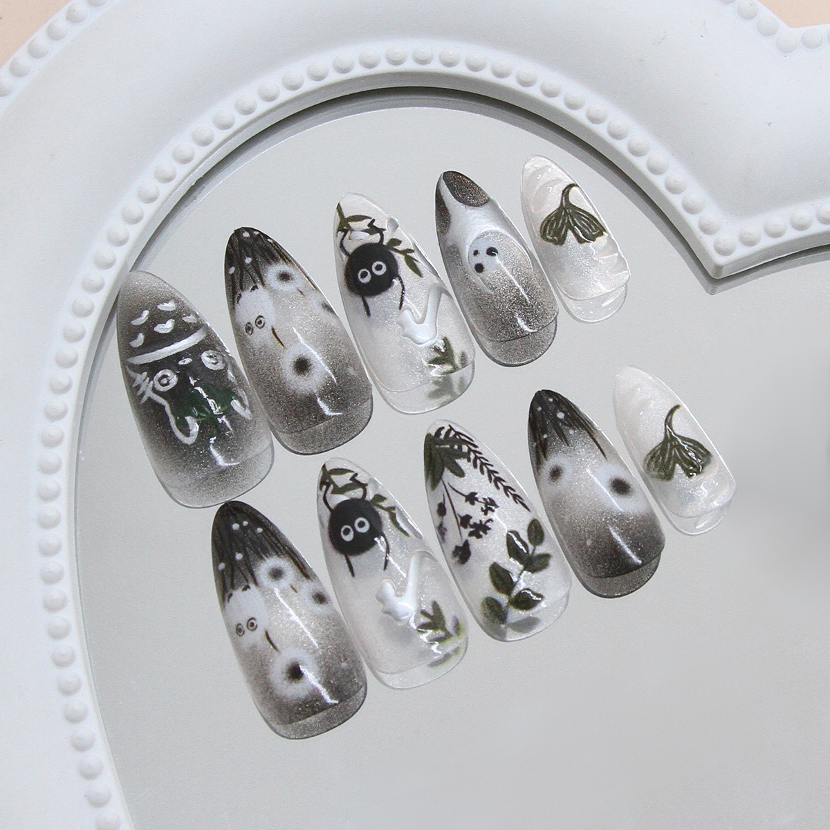 24Pcs Forest Style 3D Embossed Cat Eye Press On Nails, European INS Trendy Reusable Handmade False Nails Removable Wearable Nail Tips photo 4