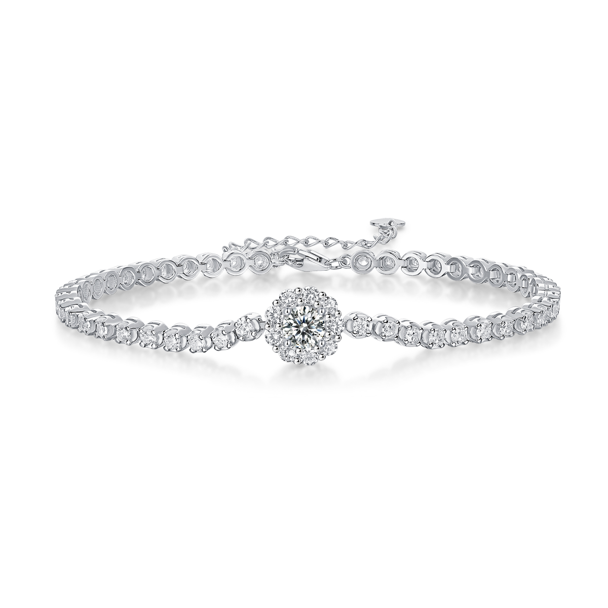 S925 Silver 7.4g Moissanite Tennis Bracelet, 0.5ct D VVS1 Halo, 16&5cm, GRA Certified photo 5
