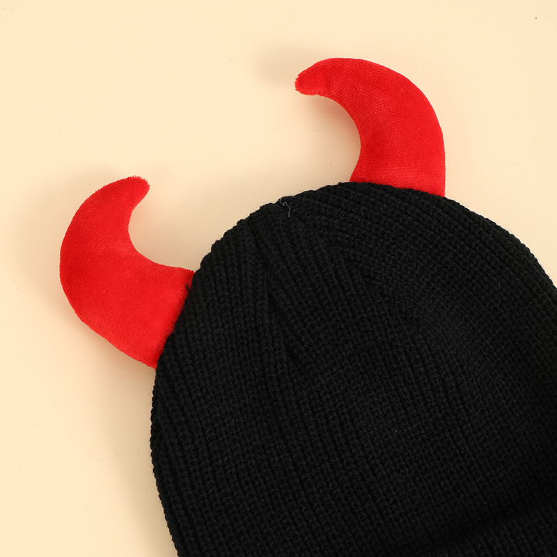 European And American Cross-border Hip-hop Little Devil Beanie With Horn Shape, Knitted, Suitable For All Occasions, Trendy And Funny, Without A Brim photo 2