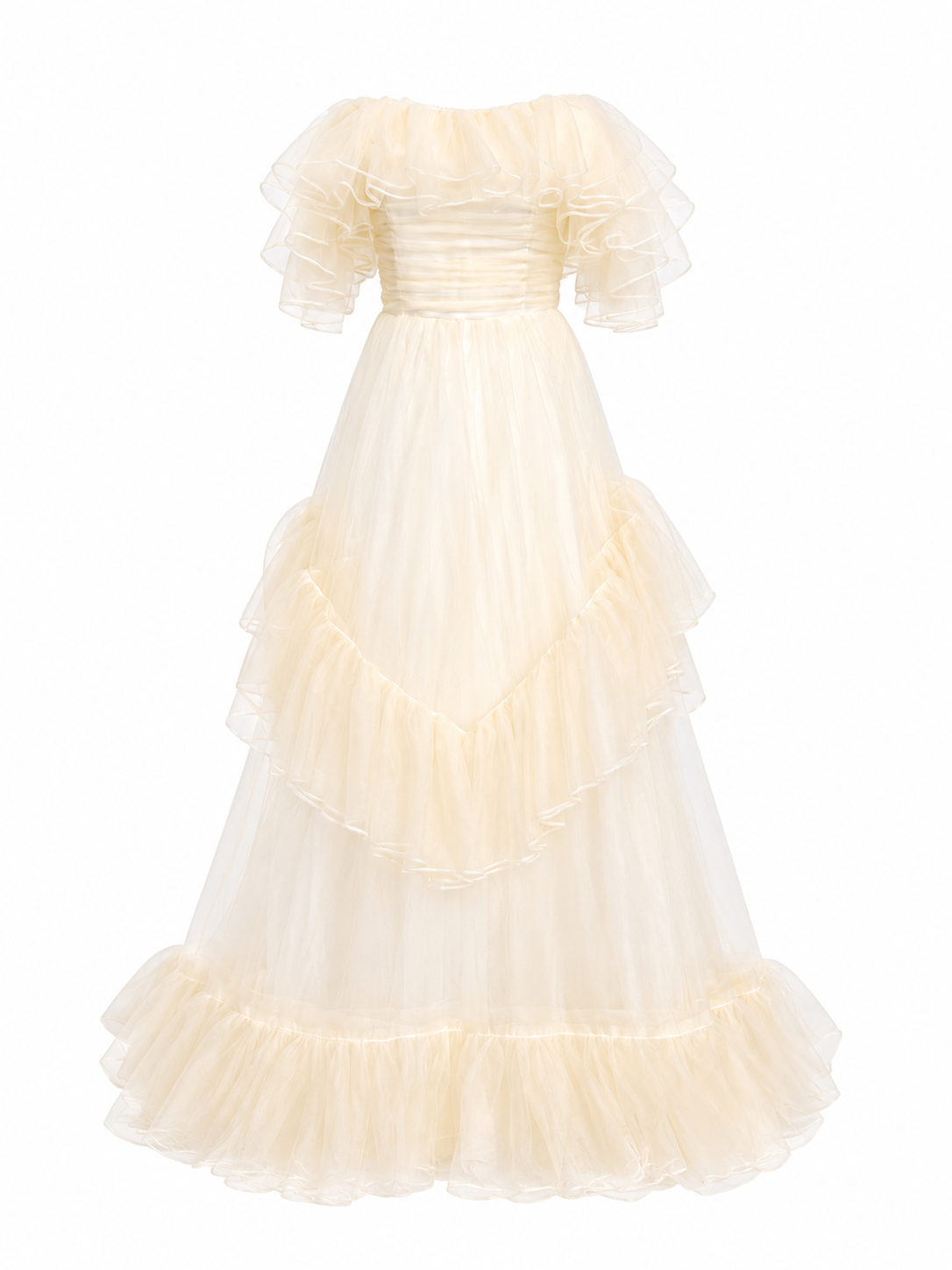 Off-The-Shoulder Ruffle Tiered Tulle Maxi Evening Gown photo 3