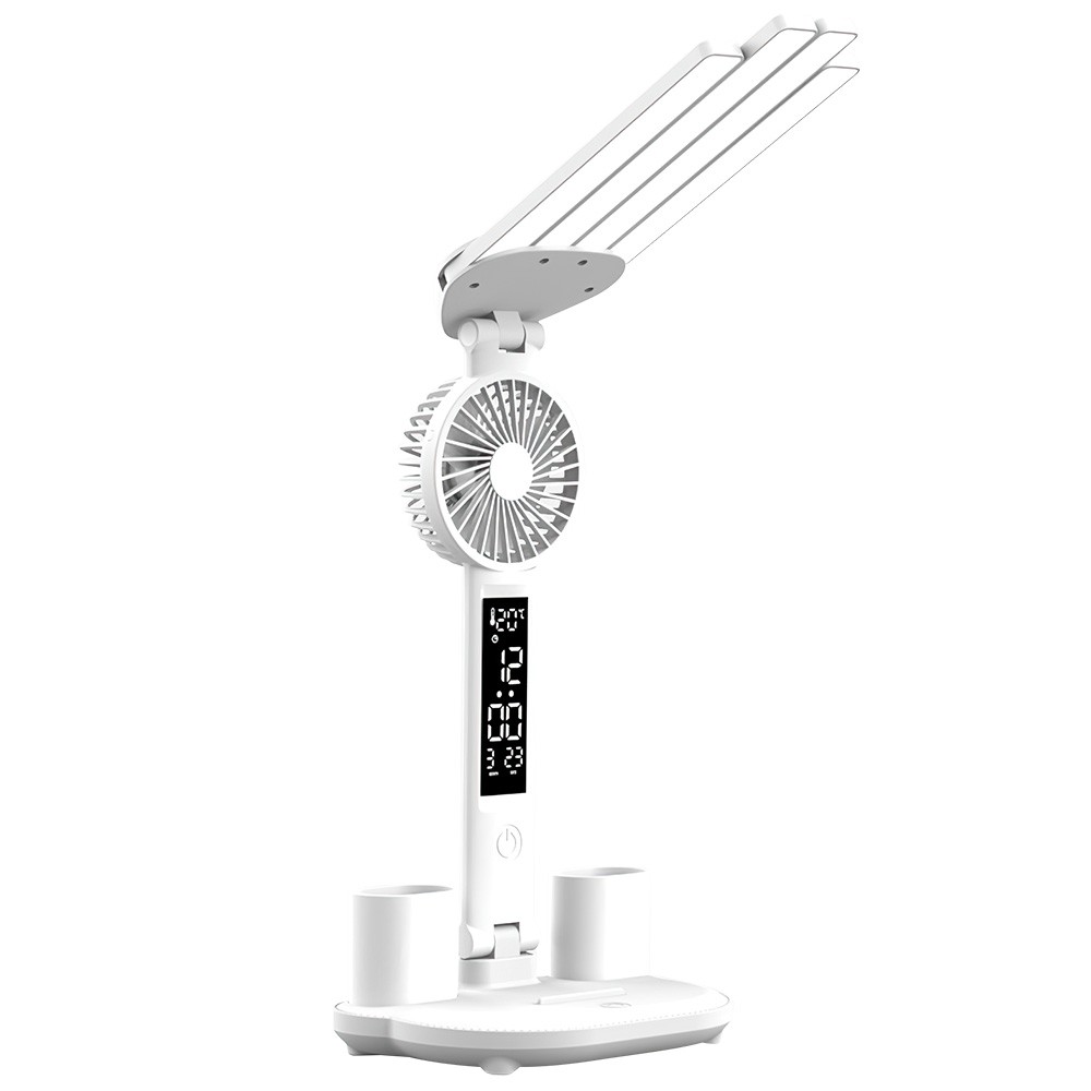 4-Head LED Desk Reading Lamp With Fan Clock Dimmable Rechargeable Touch Light photo 8