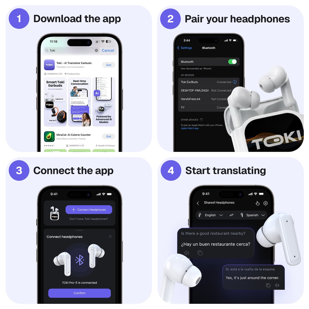 Toki Pro-5 AI Translation Earbuds With Smart LCD Charging Case photo 6