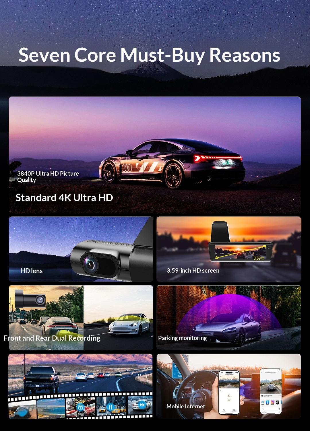 4K Dual Front & Rear Dash Cam, High Definition Car DVR Recorder photo 3