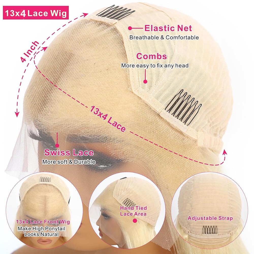 13x4 Lace Front Bob Wig, Color 613 Straight, Density photo 5