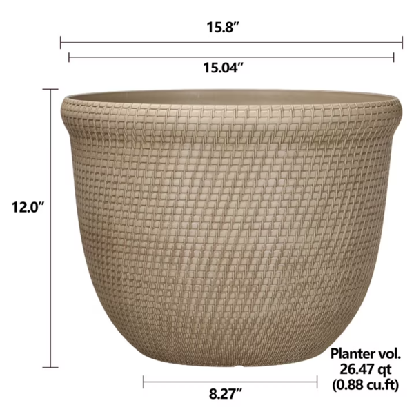 Recycled Resin Planter, Khaki Chino, 15.8in X 15.8in X 12in photo 3