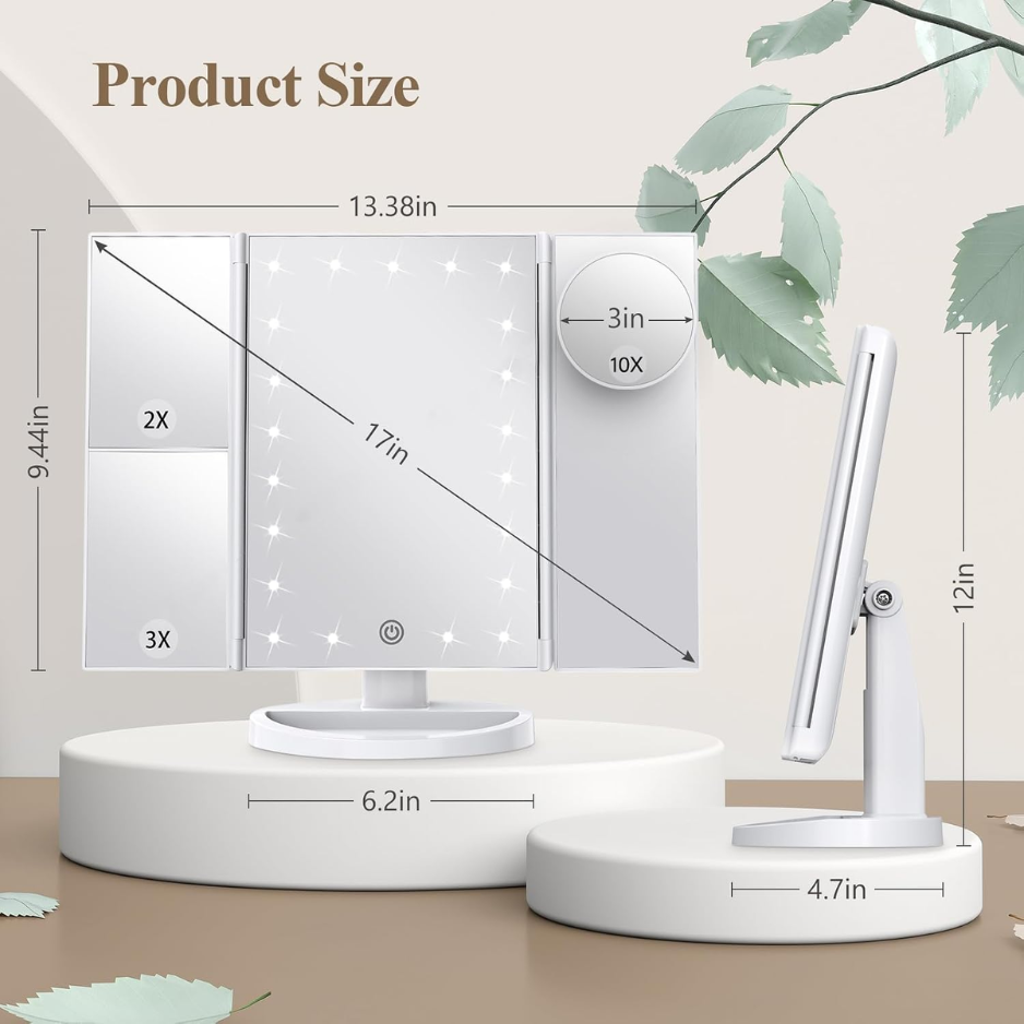 Magnifying Vanity Mirror With Light, Trifold Makeup Mirror Touch Dimming, Dual Power, Clear View For Makeup, Skincare. Dorm Room photo 6