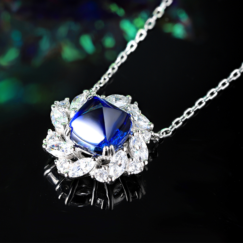 S925 Silver 5.6g Lab-Created Ruby Sapphire Emerald Necklace, 9x9mm Cushion Cut, 40&5cm photo 2