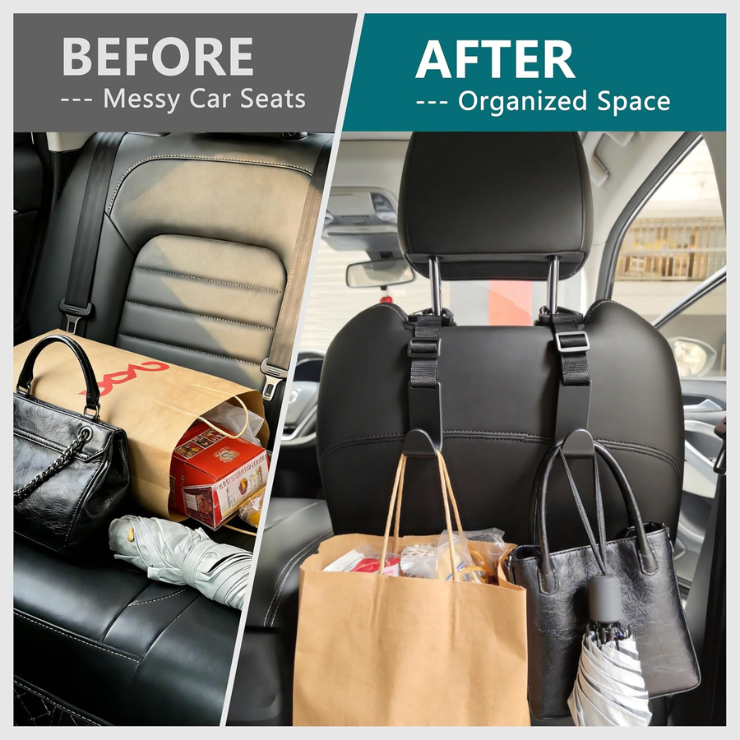 Amooca 4 Pack Anti-drop Headrest Hooks Adjustable Car Seat Organizer photo 2
