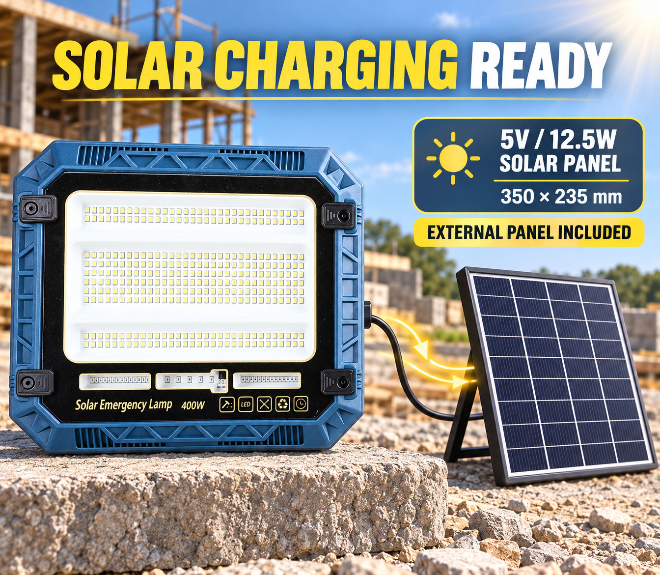 Solar Powered Rechargeable Battery Display 18650 W8114 3 7200mAh LED Flood Light 320 12 5W photo 5