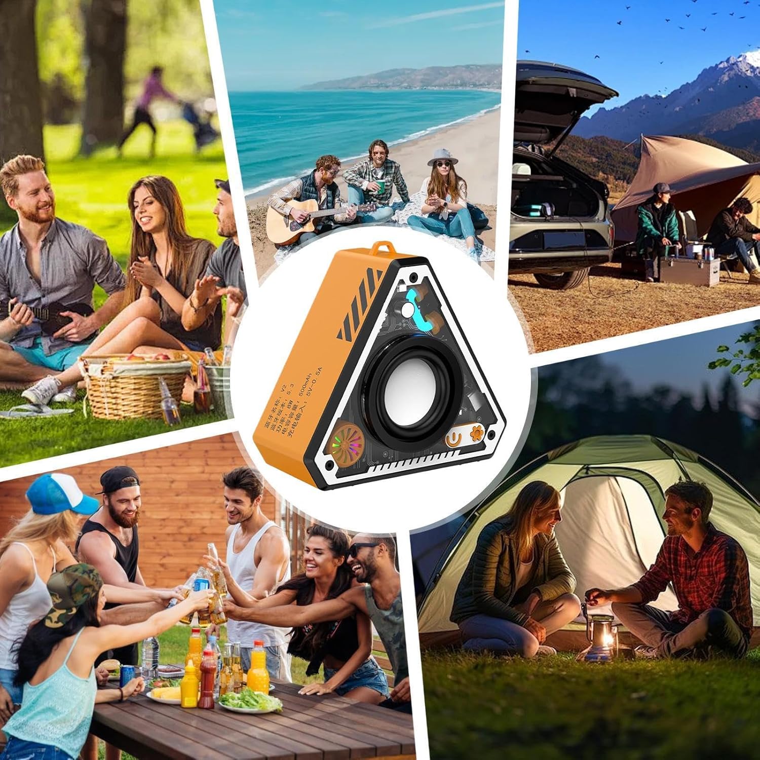 Cross-border V2 Wireless Bluetooth Audio Outdoor Portable Mecha Subwoofer Dual-machine Interconnected Mini Desktop Small Speaker-orange photo 2