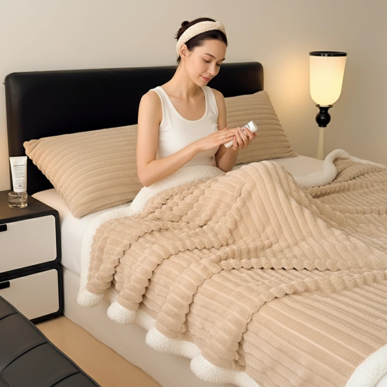 1PC Striped Plush Throw Blanket, Soft Fuzzy Warm Blanket For Sofa Couch Bedroom photo 7