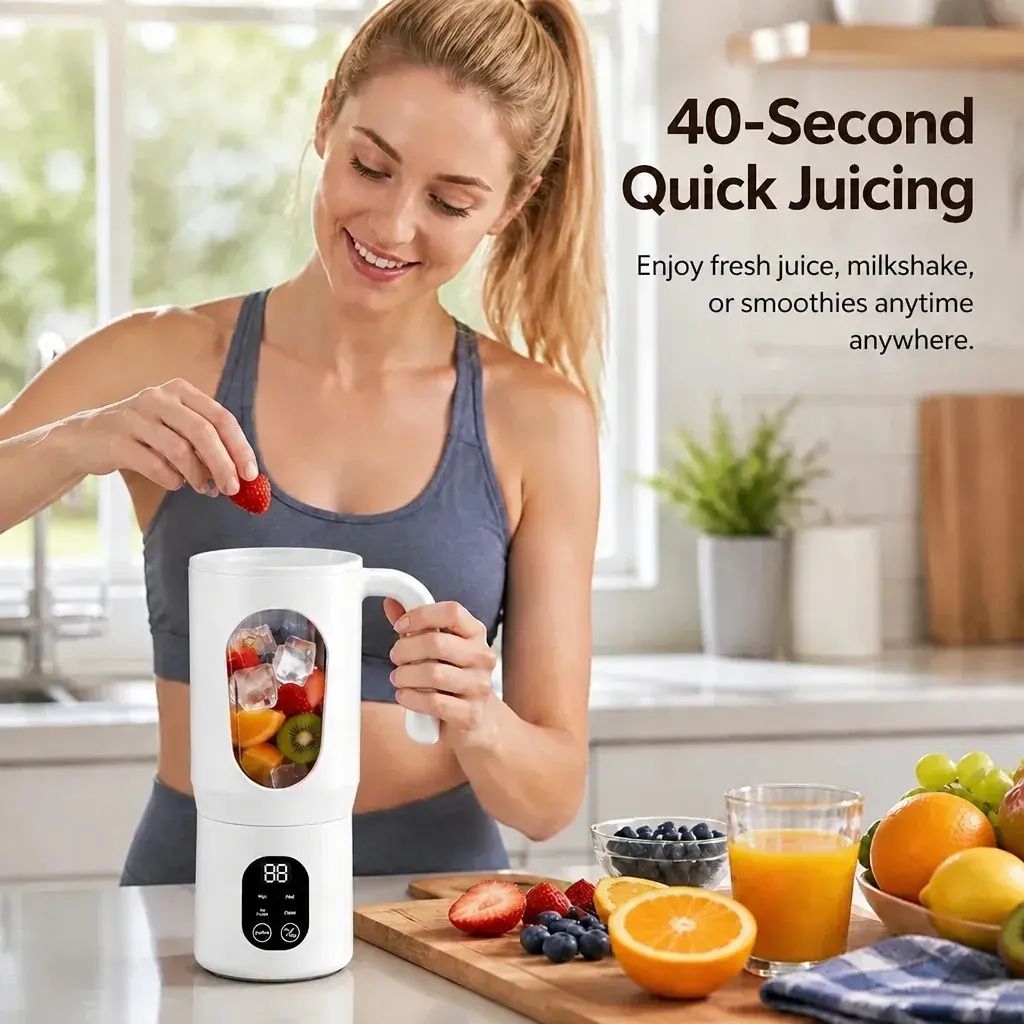Cordless Portable Blender For Shakes & Smoothies, Personal Juicer Cup,  BPA-Free Bottle With LED Display, Self-Cleaning Ice Crusher photo 7