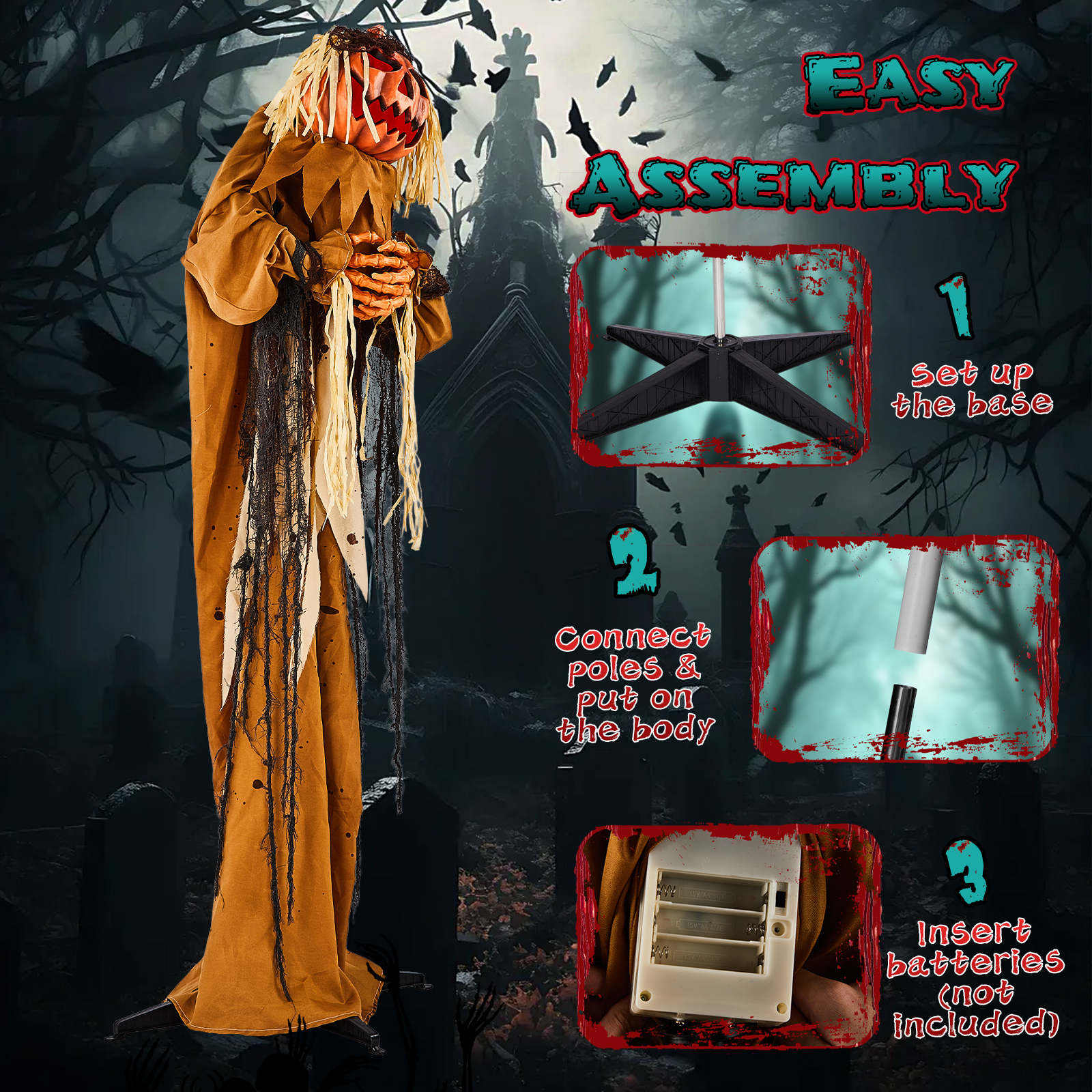 5.5ft Halloween Pumpkin Man Decoration With Red Glowing Head,Sound-Activated Head-Turning Motion & Male Voice,Battery Operated Batteries Not Included,Standing Animatronic photo 5