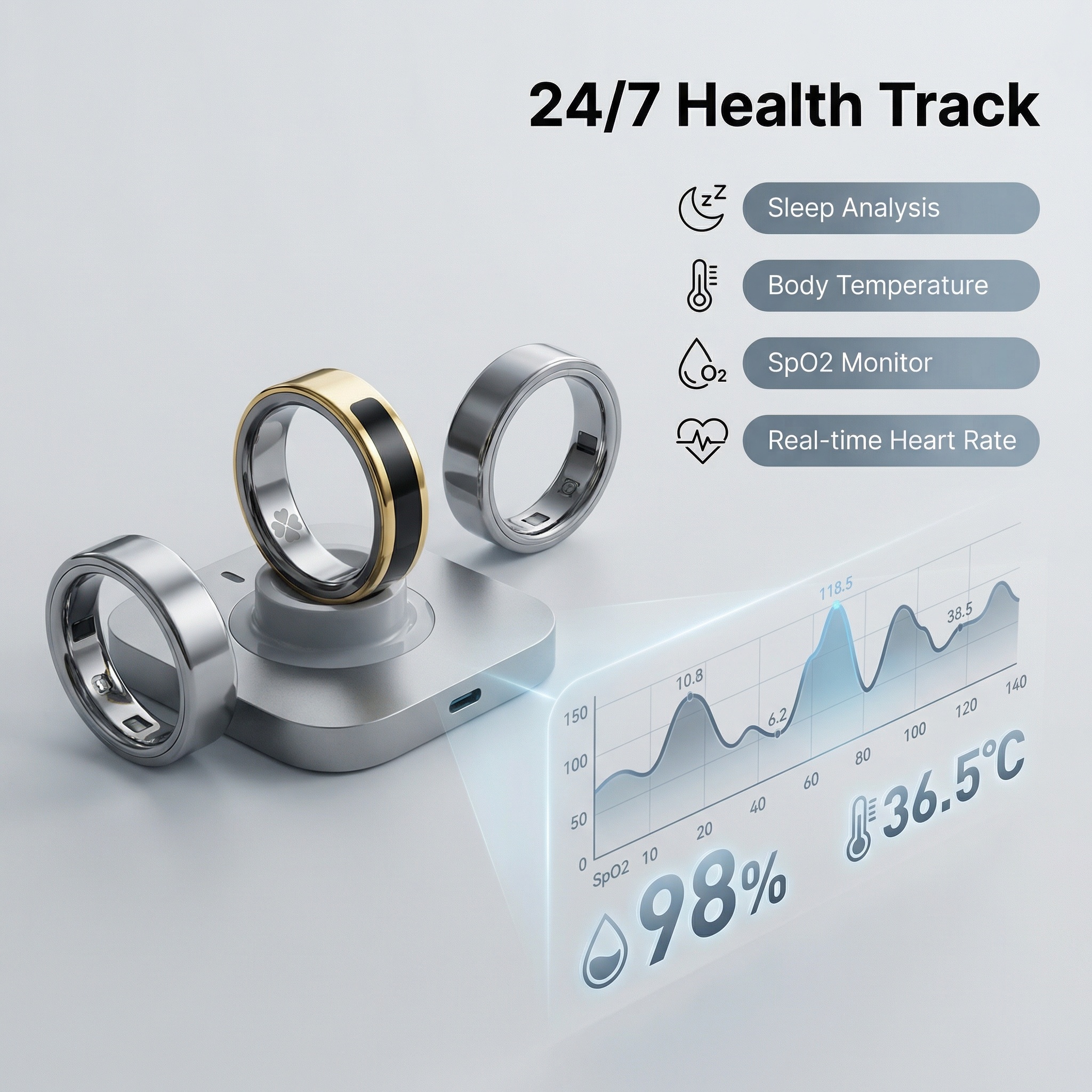 Smart Ring Health Tracker Fitness Ring Heart Rate Blood Oxygen Sleep Monitor Smart Ring For Men Women photo 6