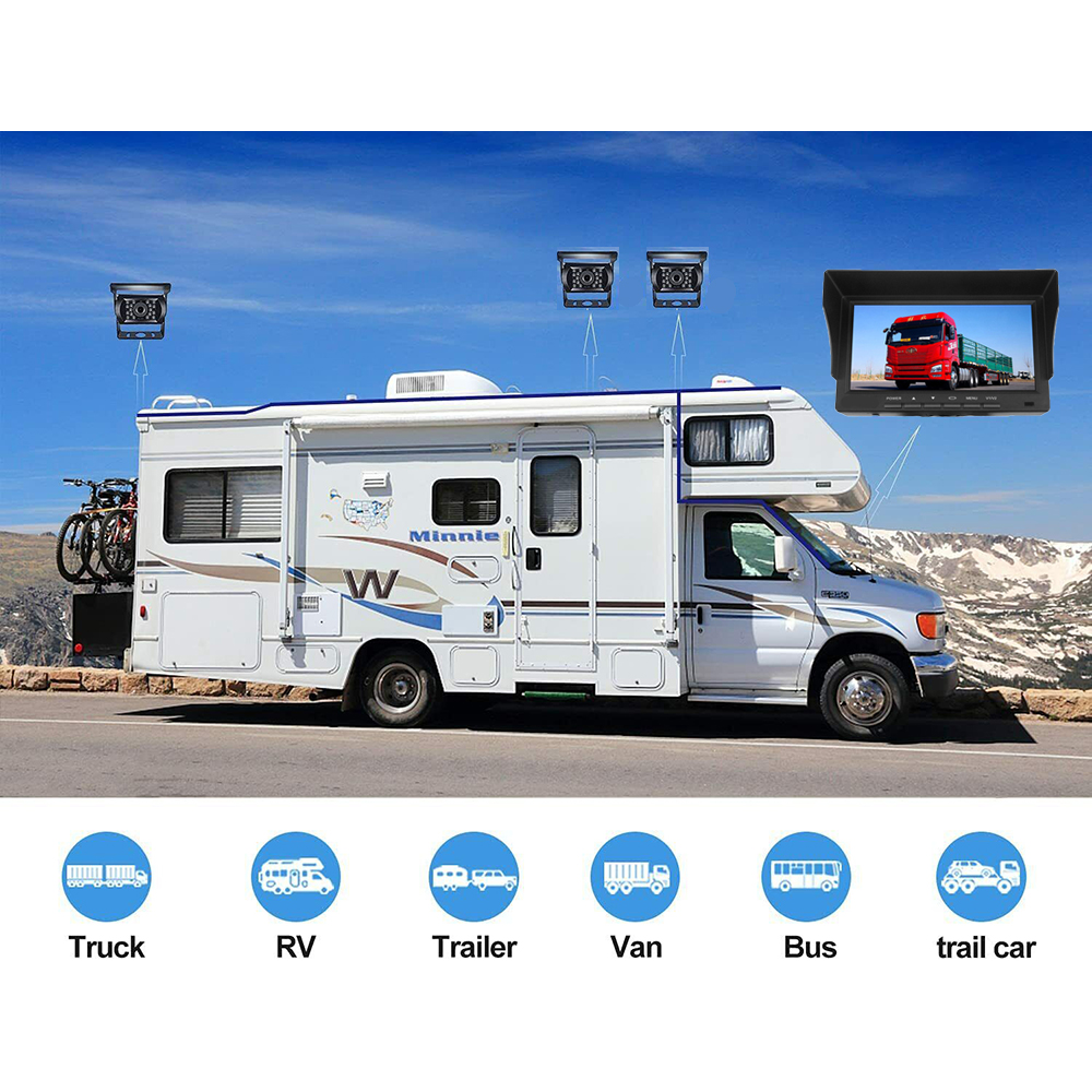 7in Screen 4CH Car Monitor Portable Reversing Camera For Truck RV BUS Trailer photo 8
