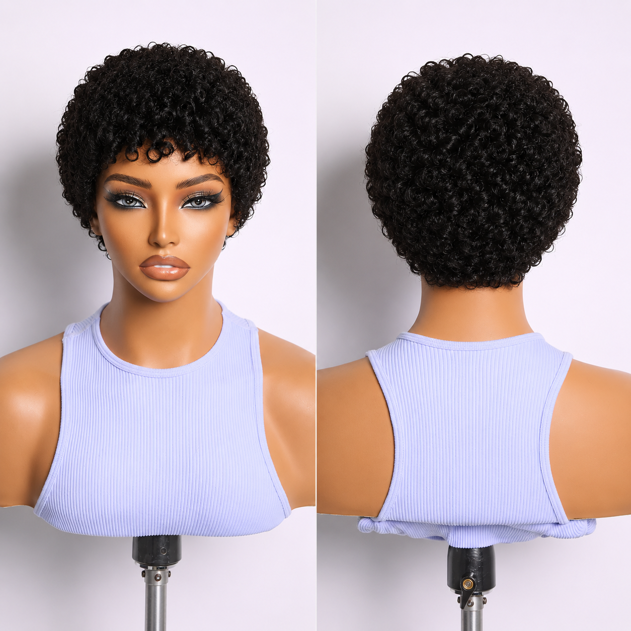 Pixie-style Human Hair Wig, Natural Color, Jerry Curly Texture, 4-inch Length. photo 6