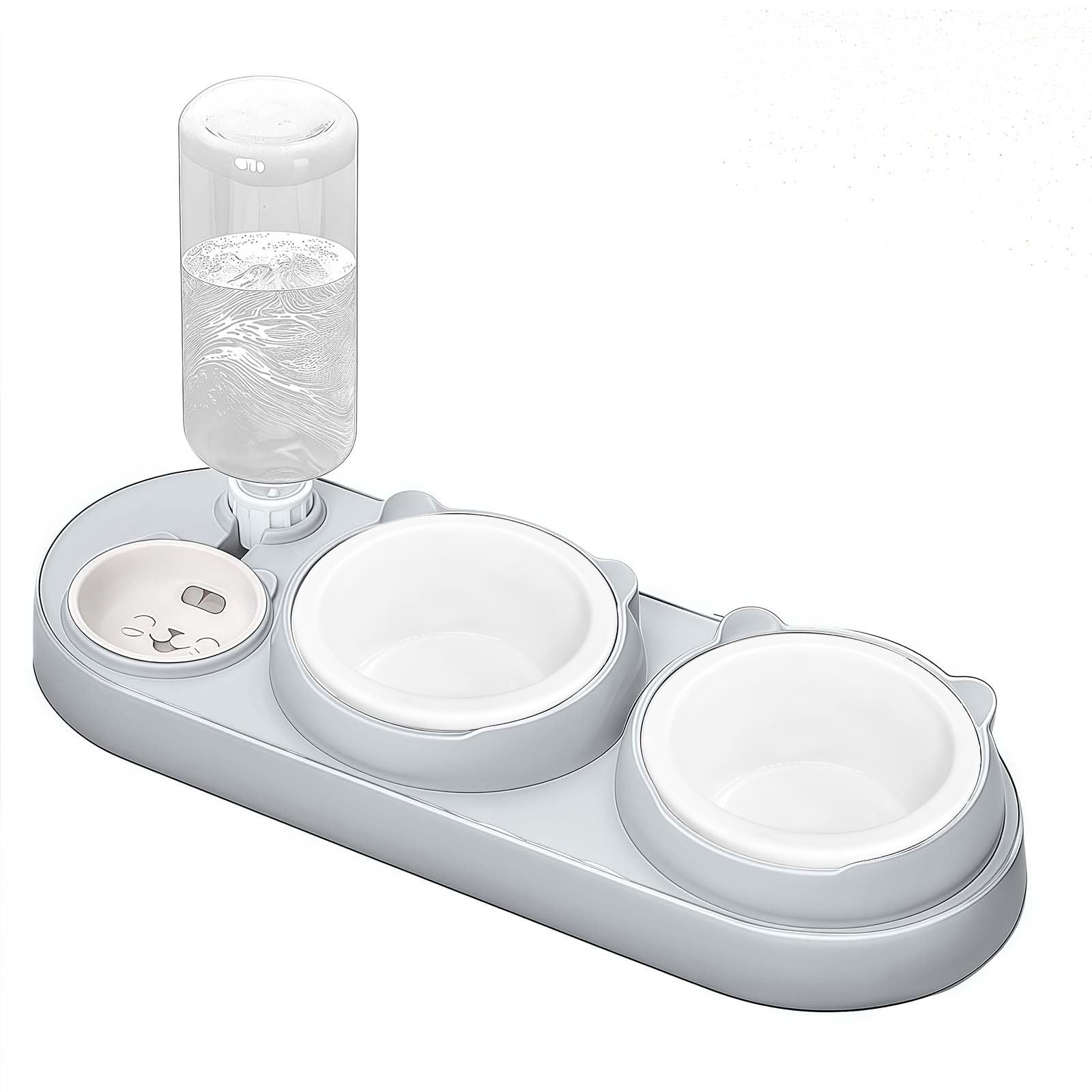 3 In 1 Cat Bowl, Cat Food And Water Bowl Set With Water Dispenser And Stainless Steel Bowls, Pet Raised Three Bowls For Indoor Cats, Small Or Medium Sized Dogs photo 3