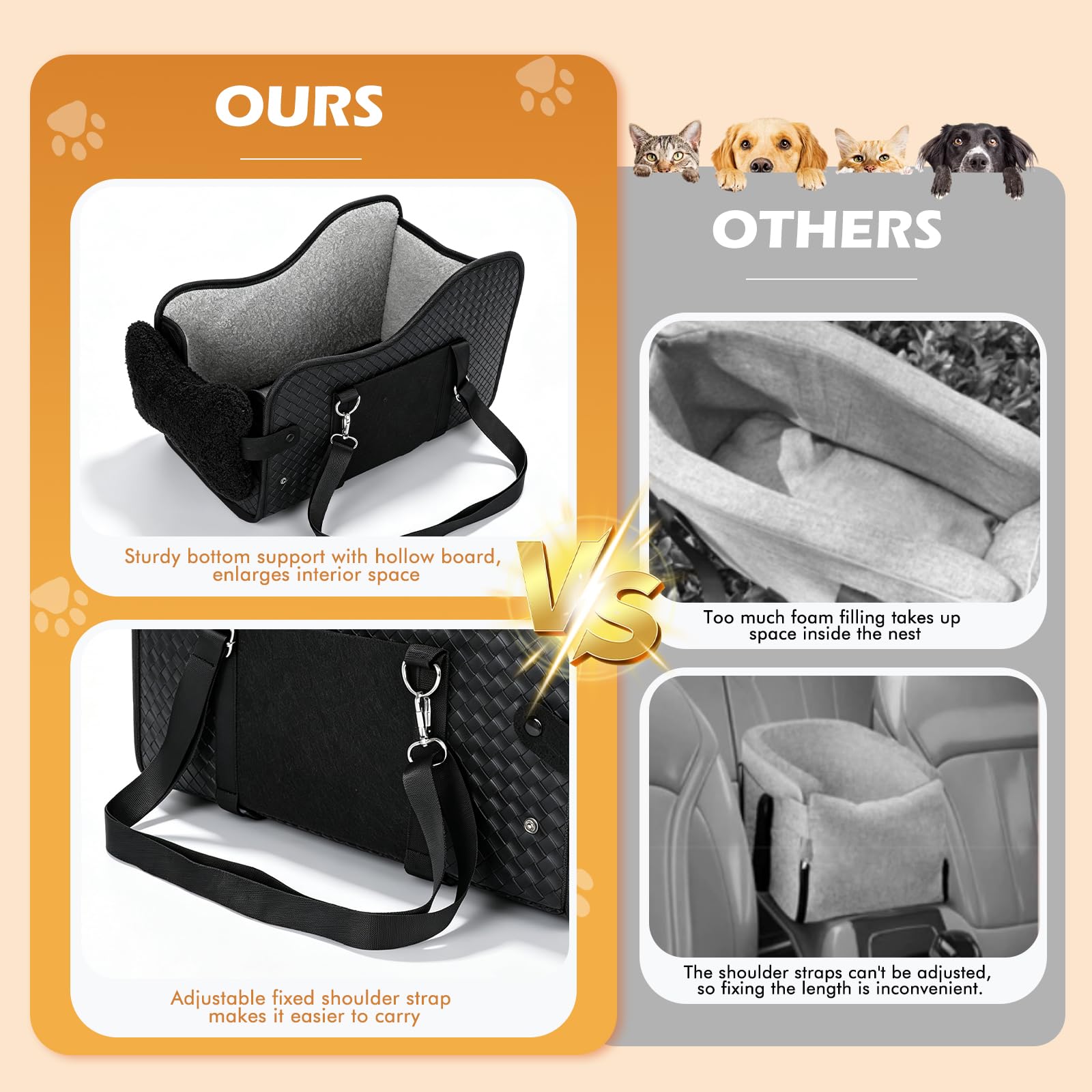 Center Console Dog Car Seat For Small Dogs, Dog Booster Seat To 15lbs Portable Puppy Car Seat With Adjustable Straps, Storage Pocket, Anti-Collapse, Washable Reversible Seat Cushion Black photo 4