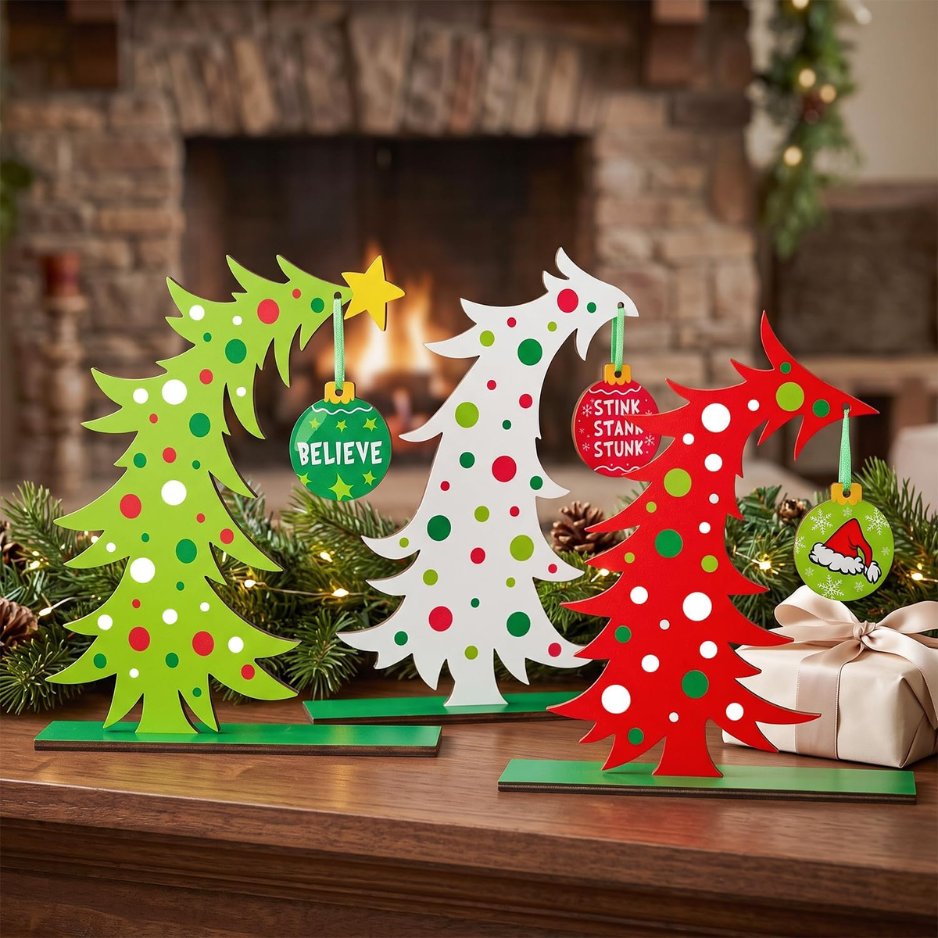 3 Pcs Christmas Decorations Wooden Table Centerpiece Christmas Tree Decor photo 6
