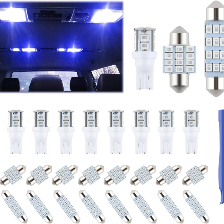 24 Pieces Dome Light LED Car Interior Bulb Kit Set 194 T10 DE3175 578 31mm 42mm Bulbs Interior Replacement Lights For Car Map License Plate Door Side Marker Cornering Trunk Light - Blue photo 1