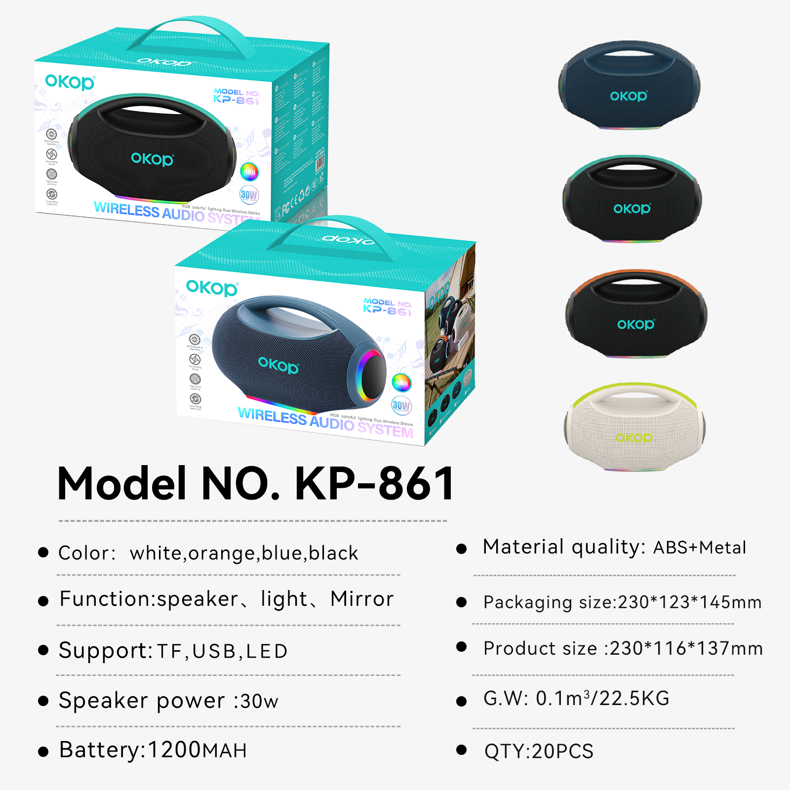 KP-861 Best-selling Wireless Bluetooth Speaker Portable Handle RGB Lighting Long Battery Life High Sound Quality Factory Direct In Stock photo 5