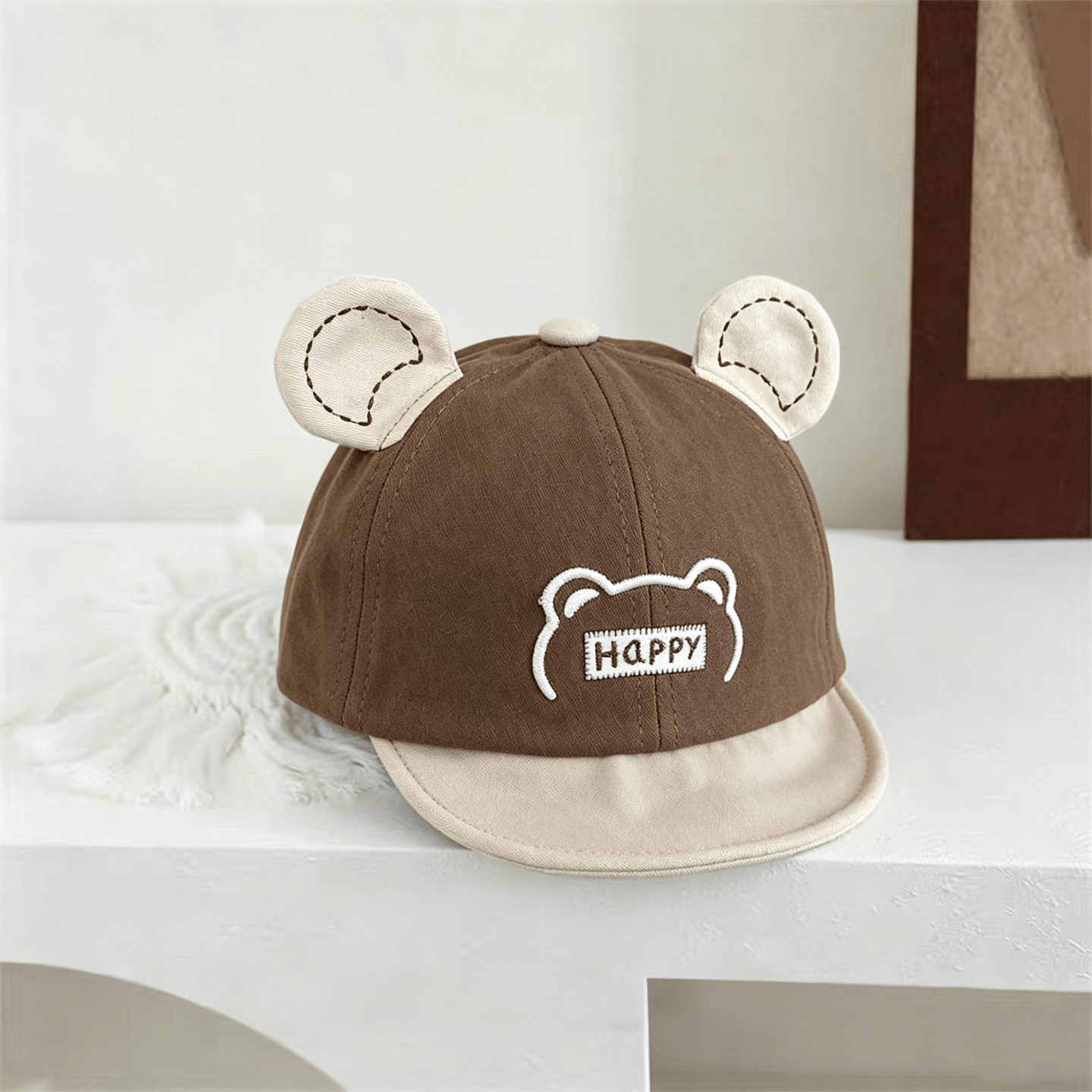 Baby-style Multi-color Three-dimensional Bear Ears Happy Embroidered Soft Brimmed Sun Protection Comfortable And Cute Style Baseball Cap Suitable For Daily Use photo 4