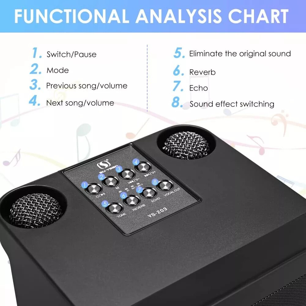 Karaoke Machine Portable Bluetooth Karaoke Speaker With 2 Wireless Microphones photo 8