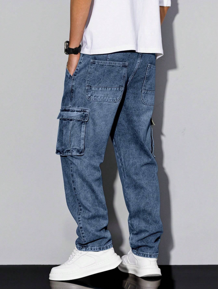 Men's Loose Fit Cargo Denim Jeans Multi Pocket Utility Pants US Ready Stock photo 6