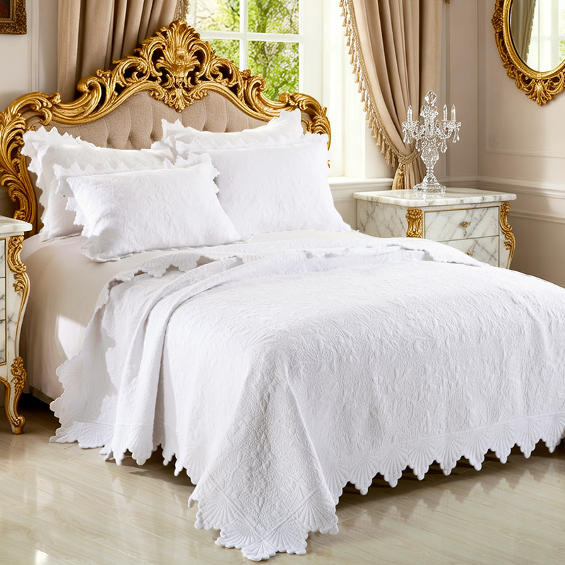 3-Piece  Rose Floral Embossed Quilted Bedspread Set  Cotton Filled Reversible Coverlet With Scalloped Ruffled Edges Wrinkle Release Pet Hair Resistant Anti-Static Fade Proof Machine Washable Soft photo 7