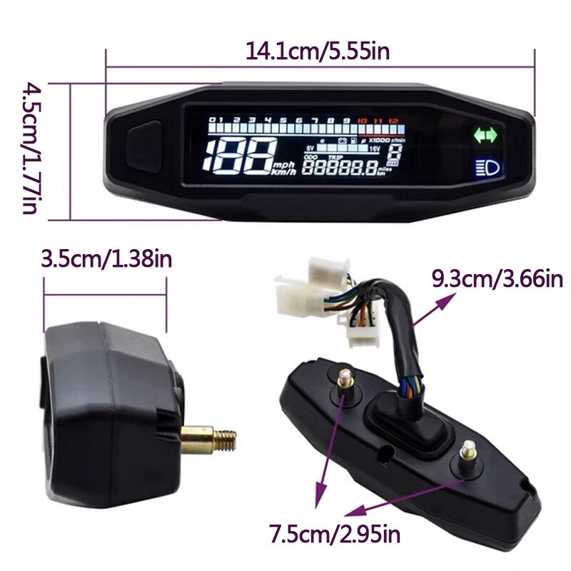 Universal Motorcycle LCD Digital Speedometer Odometer Tachometer Gauge Sensor photo 5