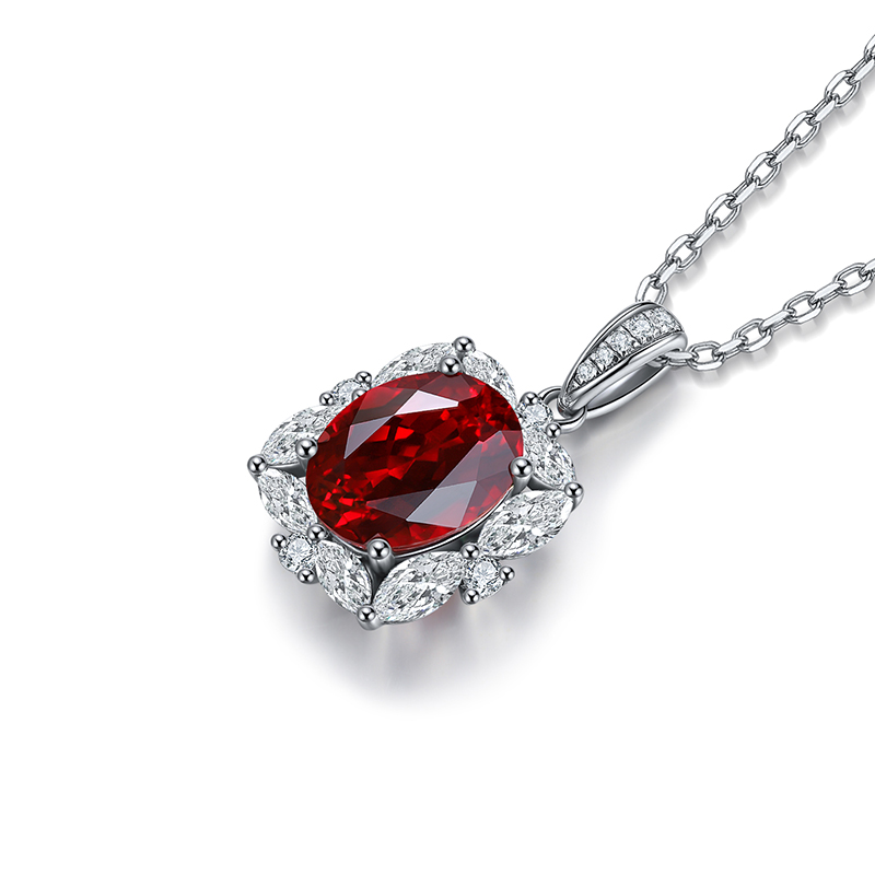 S925 Silver 3.9g Lab-Created Ruby Necklace, 10x8mm Oval Halo Pendant, 40&5cm, GRA Certified photo 4