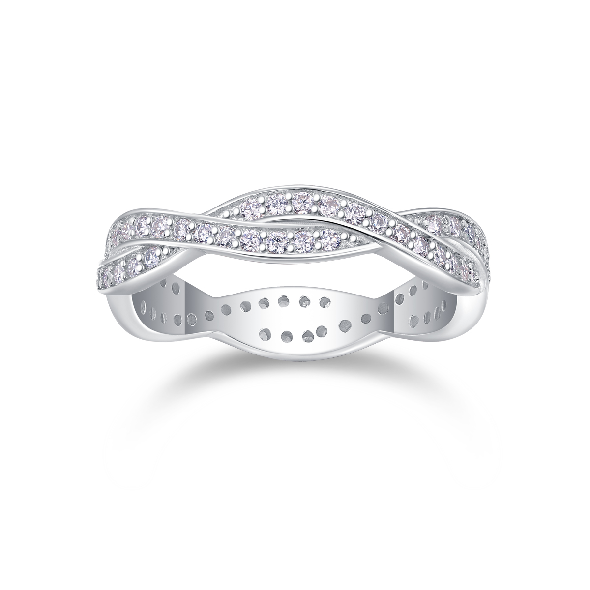 S925 Silver 3.2g Platinum Plated Moissanite Ring, 4.36mm Twisted Pave Band, GRA Certified US 5-9 photo 4