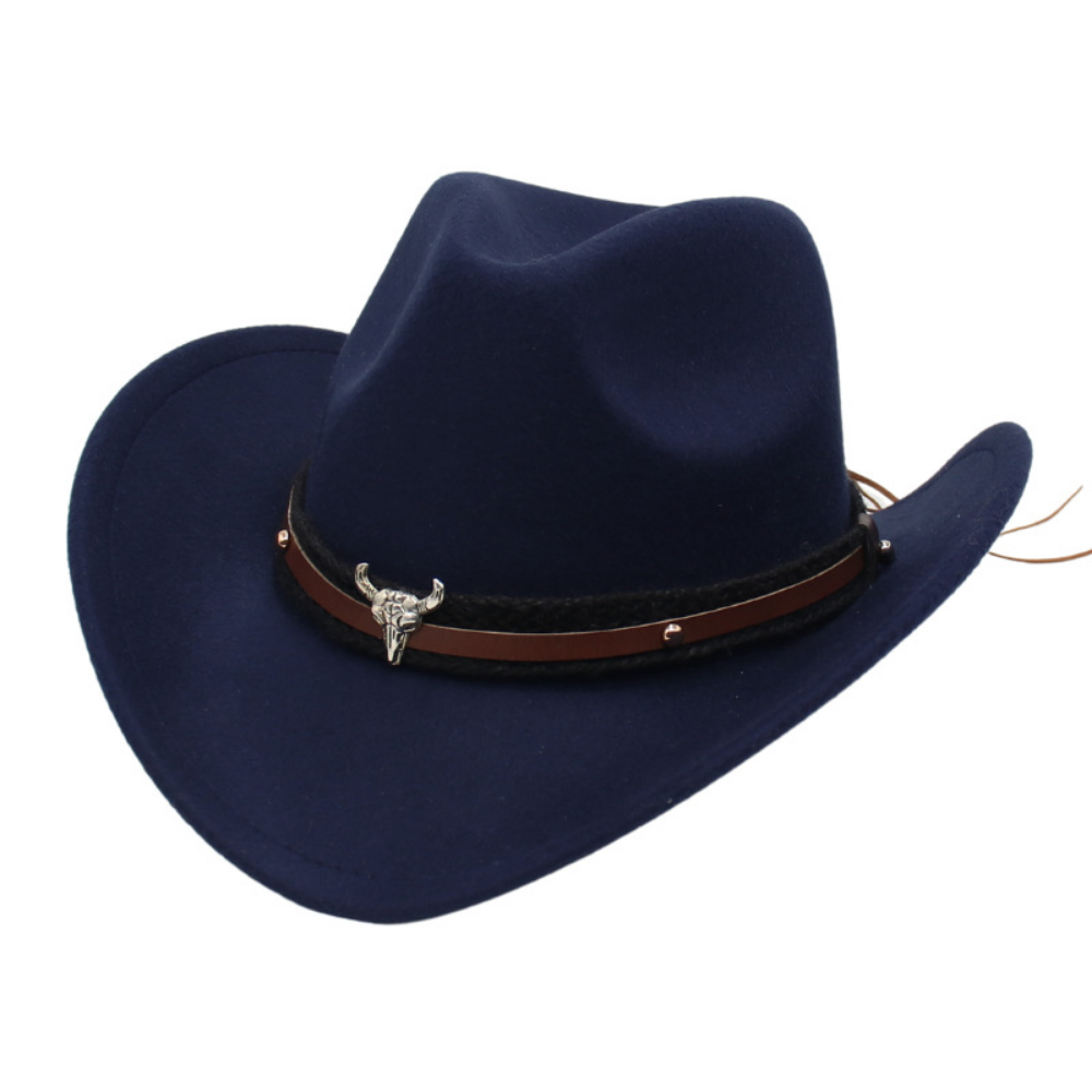Retro American Western Cowboy Hat - Silver Bull Head Wide Brim Felt Hat  Knitted Headband, Suitable For Outdoor Riding, Traveling And Photography photo 6