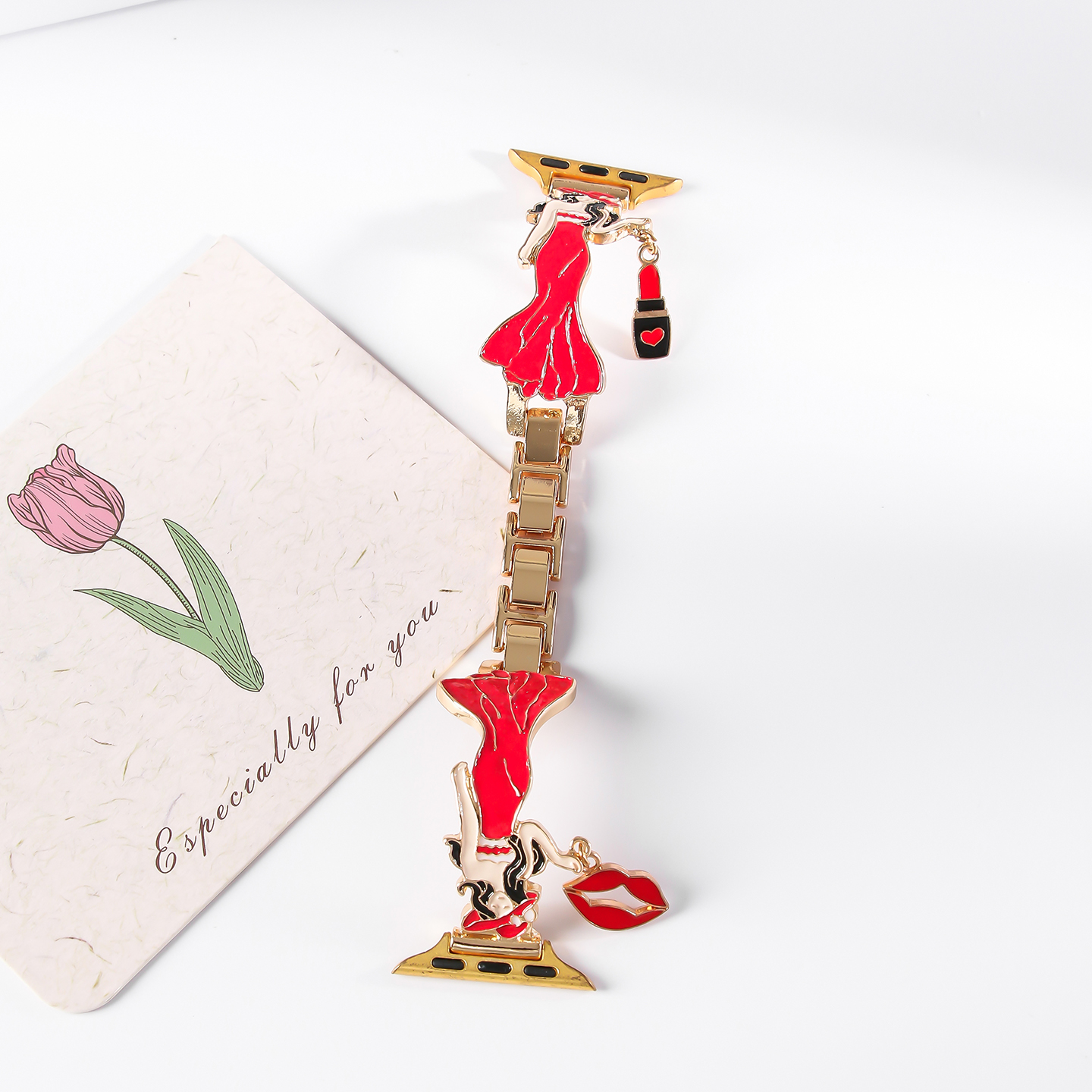 Elegant Lady Enamel Metal Watch Band For IWatch Series 10 9 8 7 6 5 4 3 2 1 SE Ultra, Cute Dress Girl Charm Bracelet Strap, Women Fashion Replacement Wristband photo 7