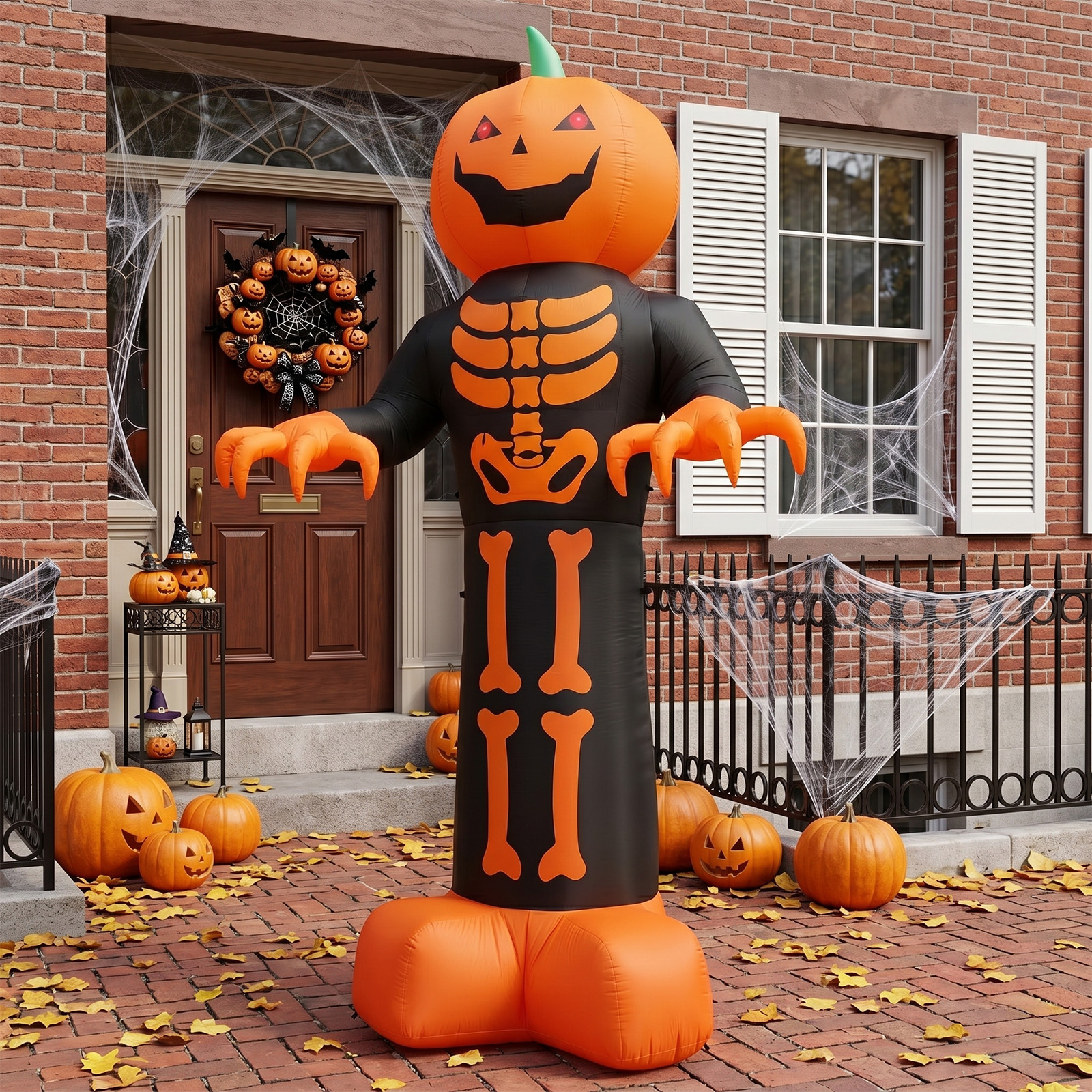 12ft Inflatable Halloween Decor With Skeleton Ribs,Pumpkin & Grim Reaper,3 LED Lights - 115 Count String Lights,Black & Orange,12V 2000mA US Power Adapter photo 4