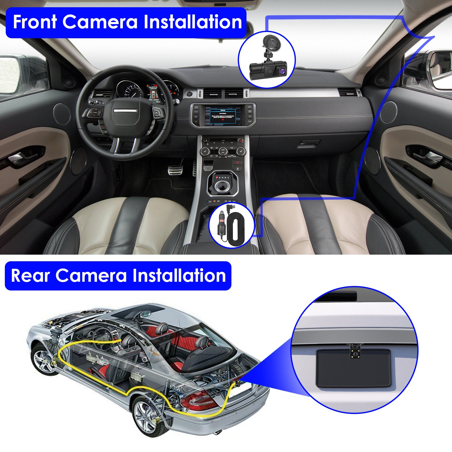 1Pc WiFi FHD 1080P Car Dash Cam 3 Channels Front Rear Inside Dash Camera With Loop Recording Reversing Visual 170 Degree Wide Angle 64G Card Included photo 6