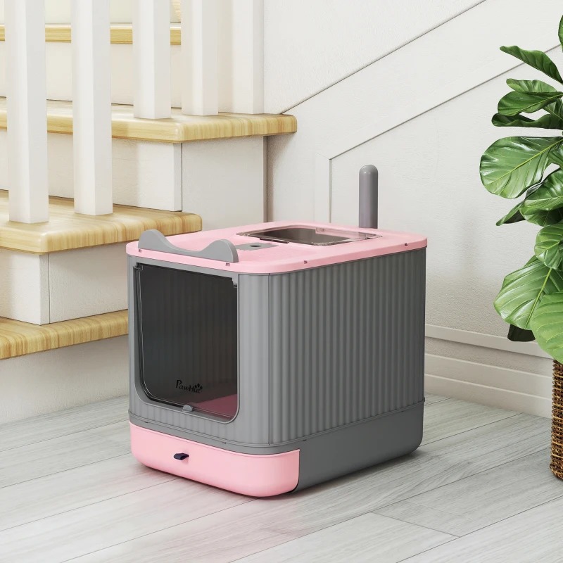 Cat Litter Box With Lid, Enclosed Litter Box For Medium Cats, Front-Entry And Top-Exit, Scoop, Deodorizer Bag, Pink photo 4