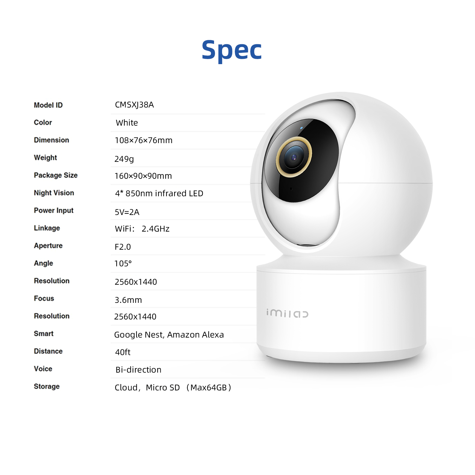 IMILAB C21 2.5K Surveillance Camera Vedio Wifi IP Smart Indoor Home Security Baby Monitor 360view Starlight Night Vision Cam photo 5