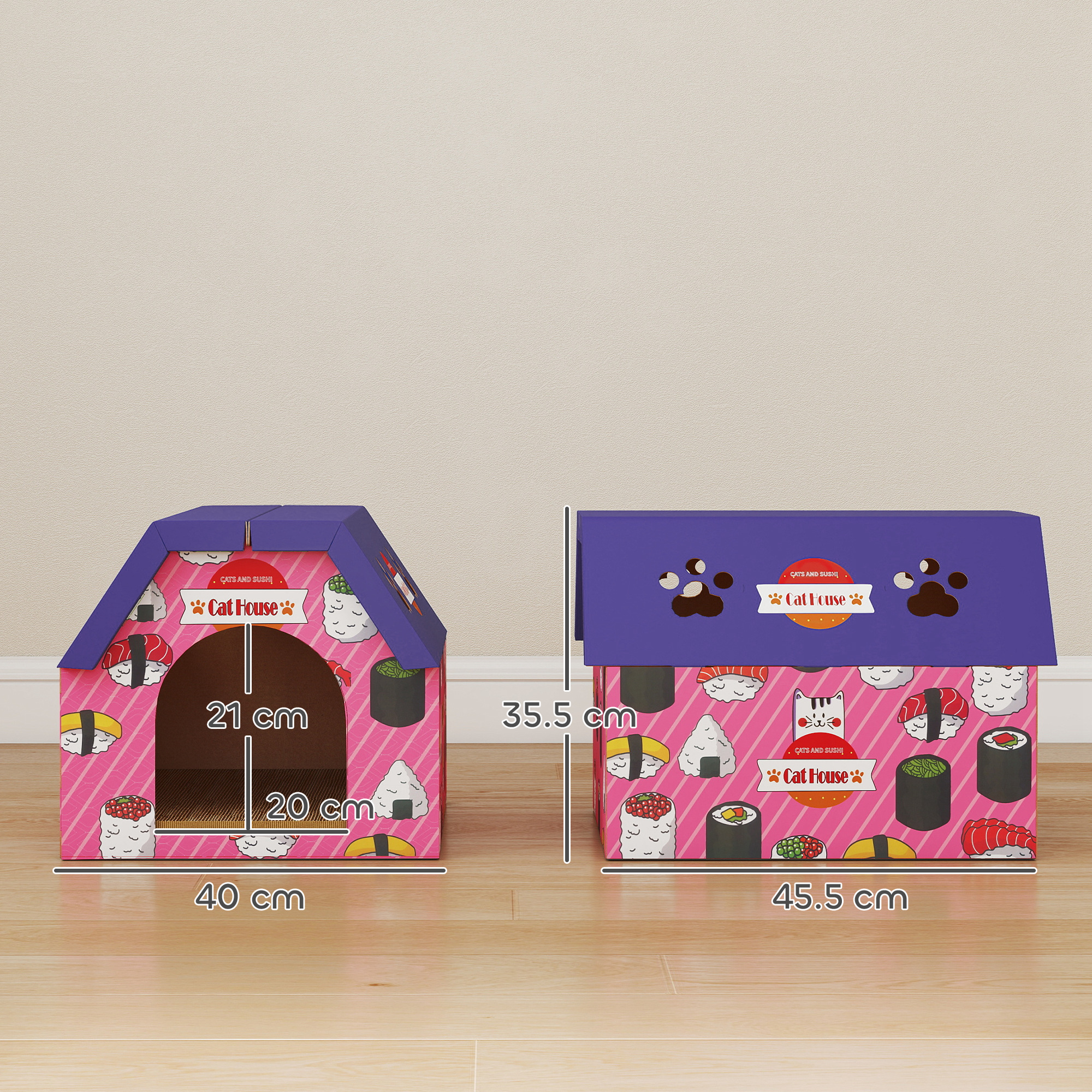 Cat Scratching Board, 2-in-1 Cardboard Cat House And Hideaway For Indoor Cats, Pink photo 3