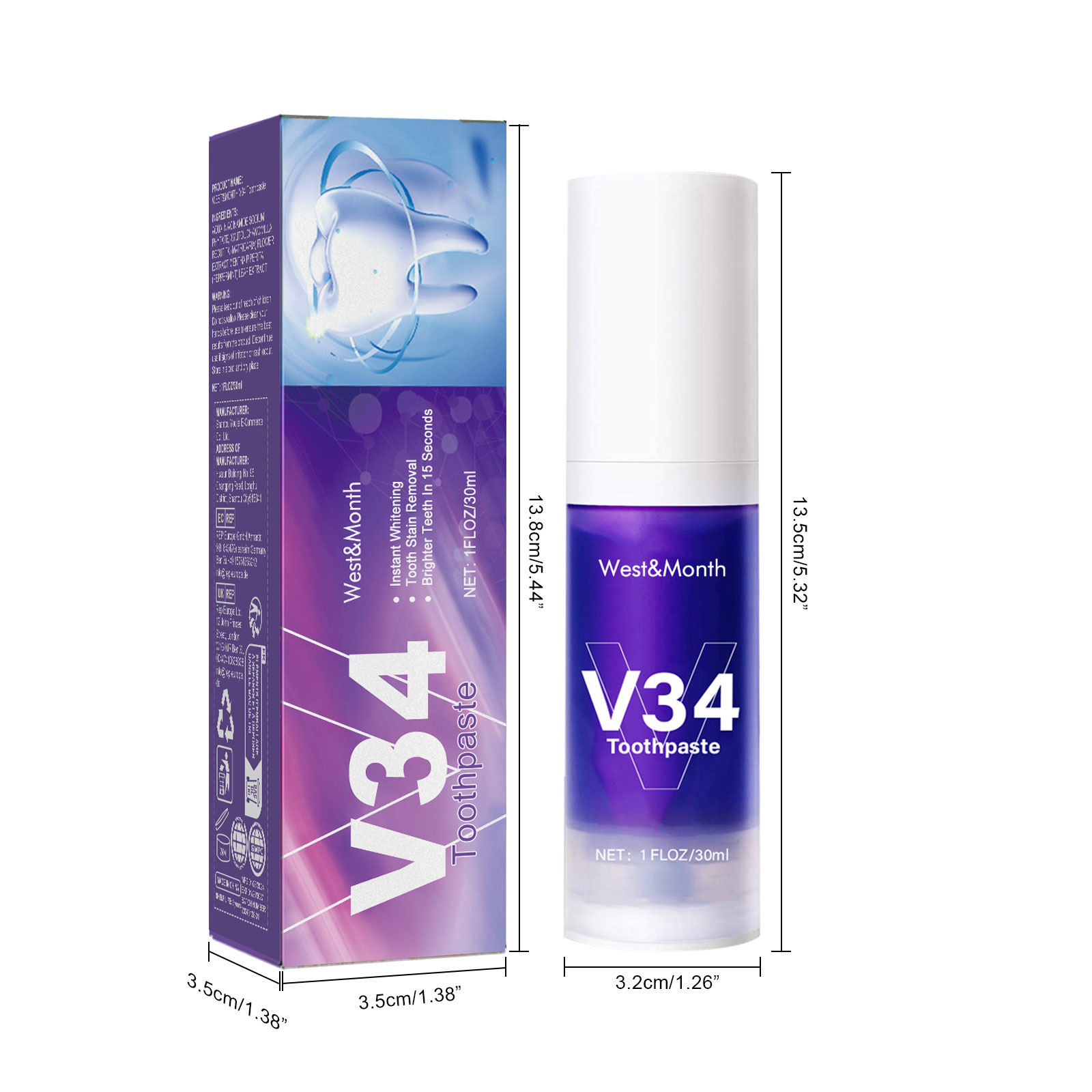 V34 Cleaning Toothpaste 30ml 1box photo 5